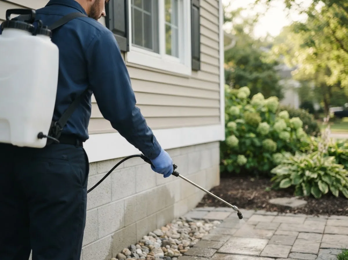 Pest control technician inspecting a home in Chisago City, MN